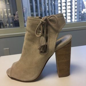 Peep-toe suede high heel booties